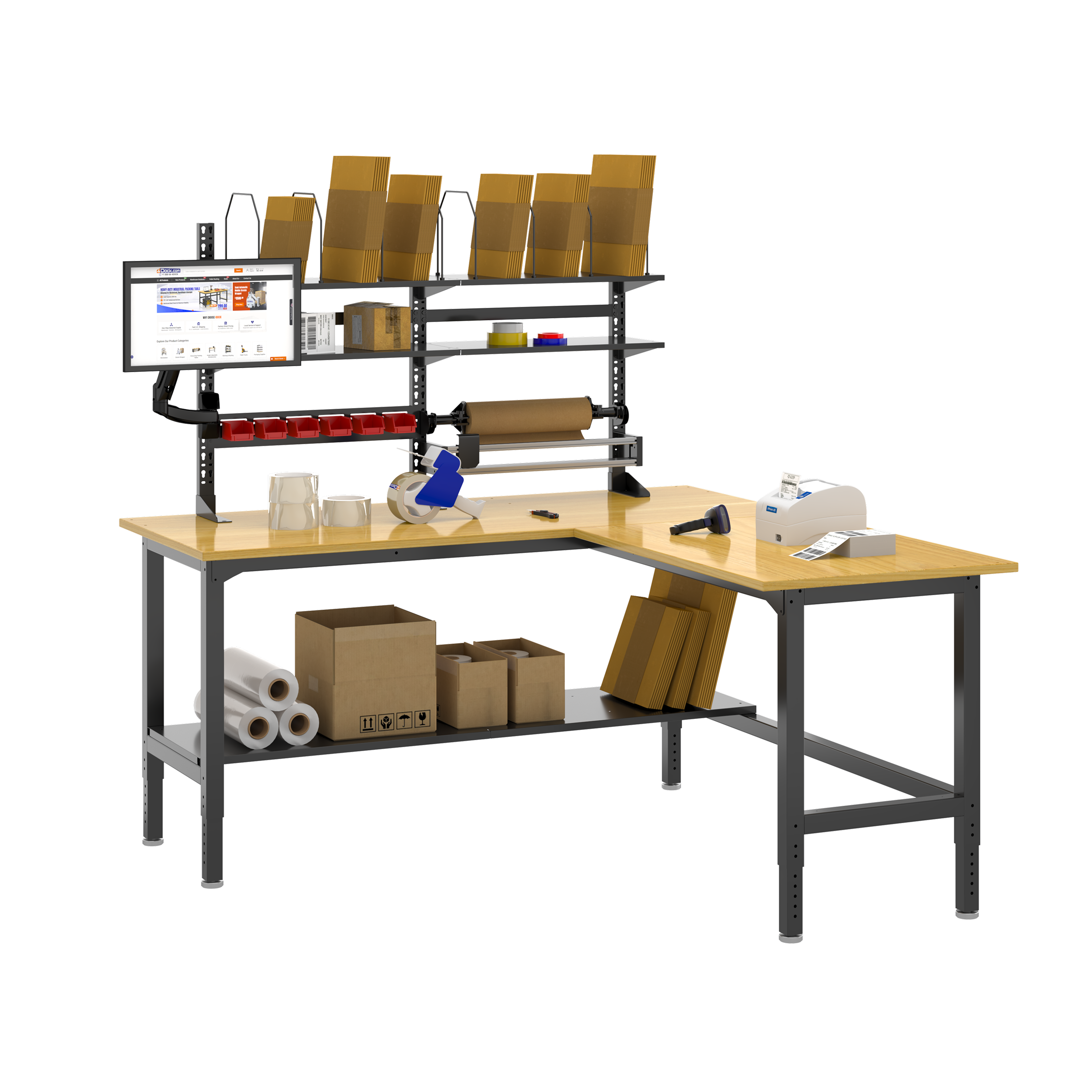 72x72 L-Shaped Workstation with Storage | Heavy-Duty Workbench